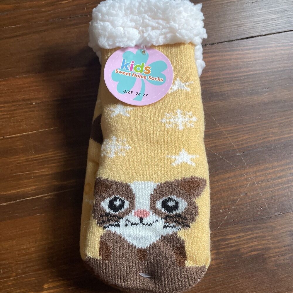 NWT Kids Sweet Home Slipper Socks Sz 3 - 4 Kitty Cat Face Grippy Multicolor